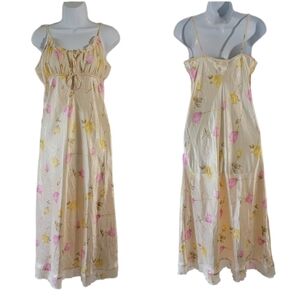 VTG Y2K Madenform Tan Floral Cami Slip Dress Sz M Fairy Cottagecore Midi Grunge